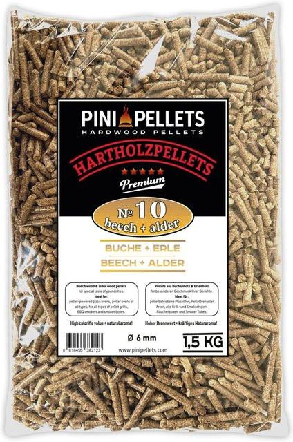 PINI Grillpellets Mix № 10 Buche und Erle, 1,5 kg Hartholzpellets zum Grillen, Räuchern und Smoken - Bild 1