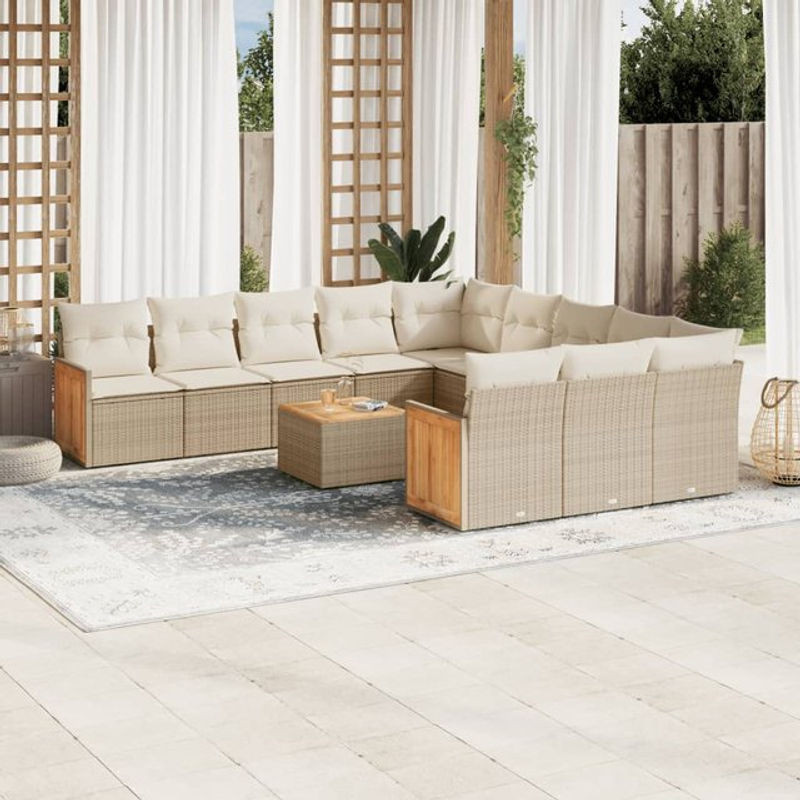 Vidaxl Gartenmöbel-Set aus Polyrattan und Akazie mit 12 Teilen in Beige inklusive Kissen - Bild 1