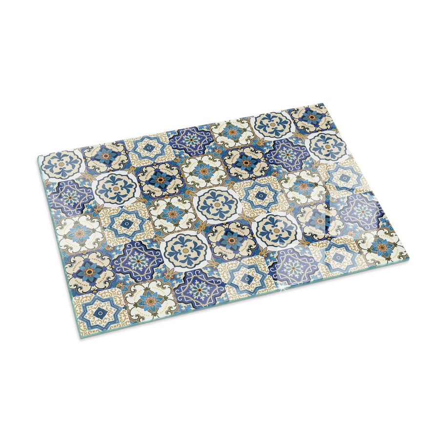 Tulup Glasplatte für Kamin mit Mosaikmuster und Blumen in Blau, B/T/H: 100 x 70 cm - Bild 2