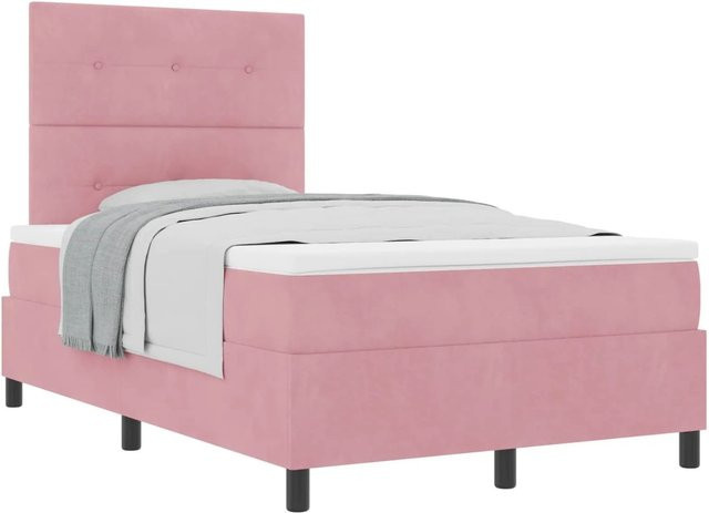 vidaXL Boxspringbett mit Matratze und Kopfteil in Rosa, B/T/H: 120 x 190 x 280 cm, mit Taschenfederkern und Stoffbezug - Bild 1