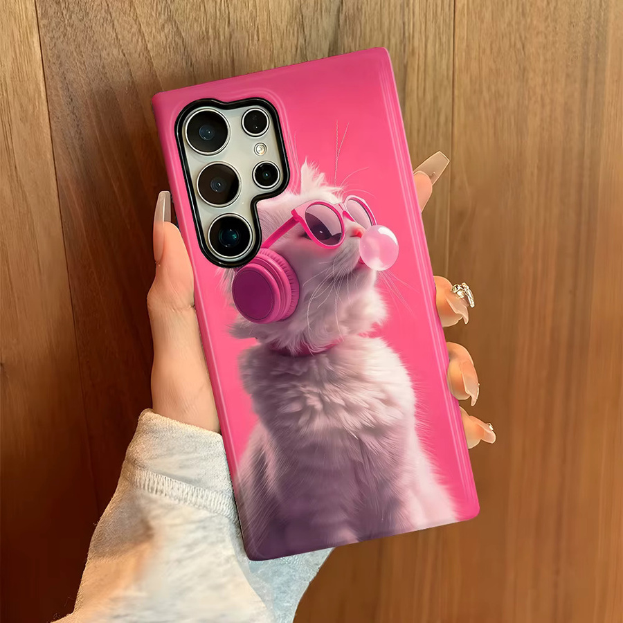 Glänzende Handyhülle mit Katzen-Motiv in Rosa für Samsung Galaxy S26 S25 S24 S23 S20 FE A56 A36 Ultra - Bild 2