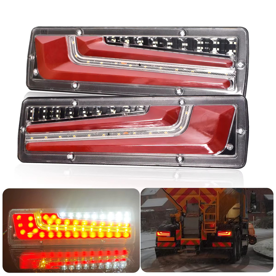 Multifunktionale LED-LKW-Rückleuchte in Rot mit Bremslicht, Rückfahrlicht und Stream-Blinker für PKW, LKW und Anhänger - Bild 1
