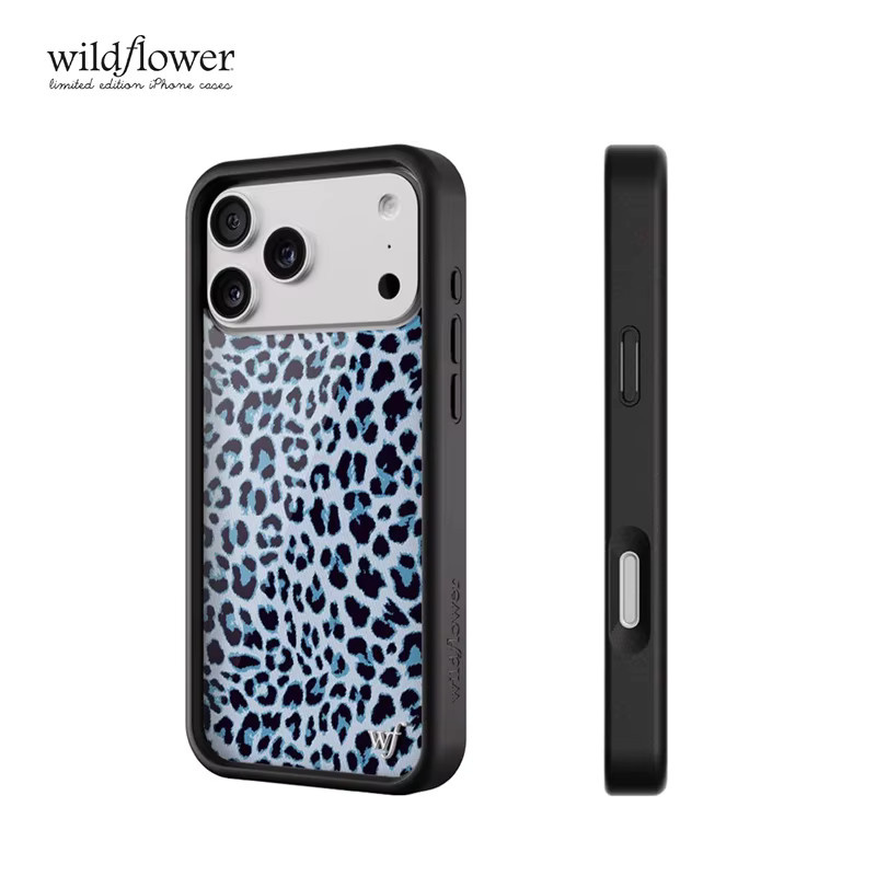 Wildflower Meow Handyhülle für iPhone 17 16 15 14 13 12 Pro Max in Snow Blue mit rotem Liebesherz und Leopardenmuster, stoßfeste Rückseite - Bild 4