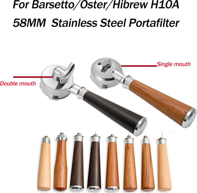 58 mm Edelstahl Siebträger mit Einzel- und Doppelsieb für Barsetto, Oster und Hibrew H10A in Silber - Bild 1