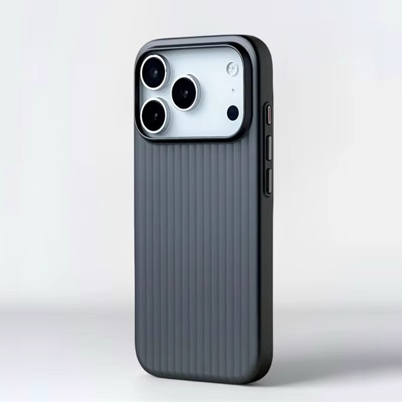 Stoßfeste MagSafe Handyhülle mit Kofferstreifen-Design für iPhone 14 bis iPhone 18 Pro Max, matte Abdeckung in Grau - Bild 2