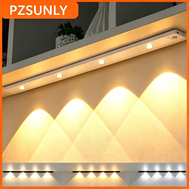 Pzsunly LED-Schrankleuchte in Weiß mit Bewegungssensor und Dimmfunktion, USB wiederaufladbare Nachtlampe für Küche und Möbel - Bild 1