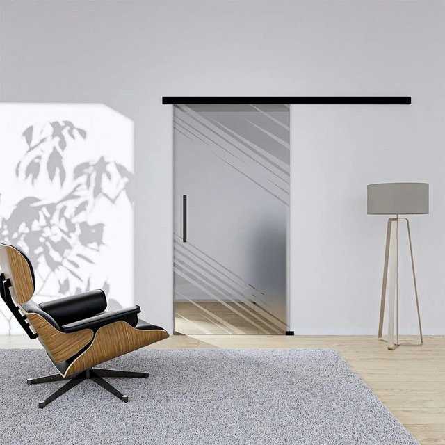 Hansaglas Glasschiebetür Mira Komplettset in Schwarz mit Griffstange, Glas und Aluminium, B/H: 77,5 x 205 cm - Bild 1