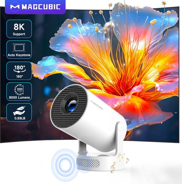 Magcubic HY300Pro+ Projektor mit Android 14, 8K Unterstützung, 720P HD Auflösung, Dual WLAN und Bluetooth 5.0, 180 Grad flexibler Kino-Projektor für Outdoor und Indoor - Bild 1