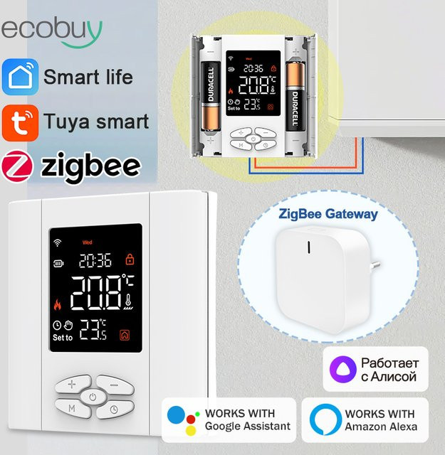 Tuya Zigbee Smart Thermostat für Gasheizungen mit App- und Sprachsteuerung, Digitaler Temperaturregler in Weiß - Bild 1