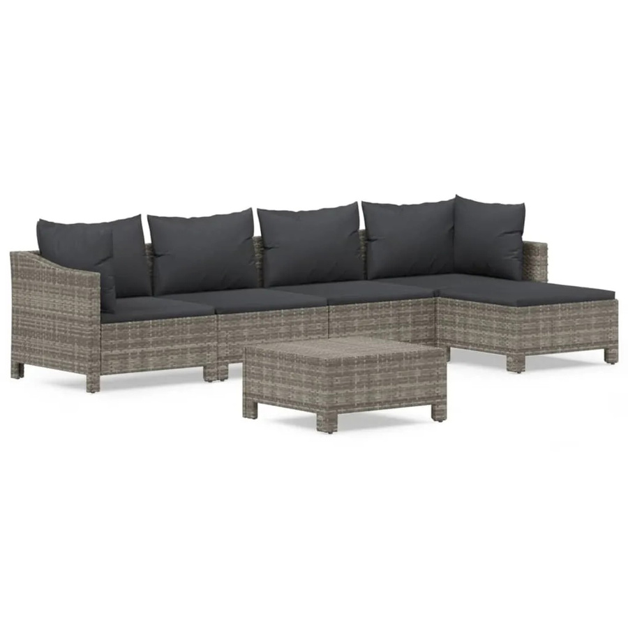 vidaXL 6-tlg Garten-Lounge-Set in Grau aus PE-Rattan und pulverbeschichtetem Stahl mit Kissen und Armlehnen - Bild 2