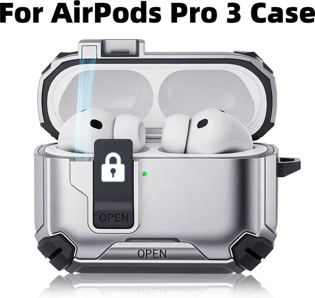 Schutzhülle für Apple AirPods Pro 3 in Gelb mit Sicherheitsverriegelung, Telefonständer-Funktion, Reinigungsset und Schlüsselanhänger - Bild 1