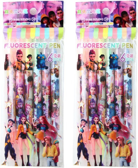 6 Stück Doppelseitige Textmarker Discover Intime Anime Motiv Multicolour für Journaling und Zeichnen - Bild 1