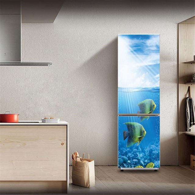 Selbstklebender Kühlschrankaufkleber Sticker House mit blauem Blumen- und Landschaftsmotiv aus Vinyl, Breite: 60 cm, Höhe: 150 cm - Bild 1