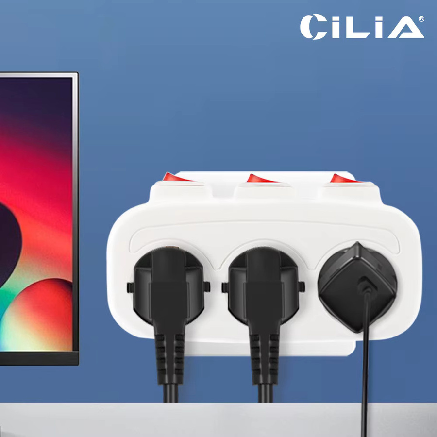 CILIA 3-in-1 Wandsteckdose mit 3 Schaltern und 3 AC-Steckdosen, Mehrfachstecker in Weiß - Bild 3