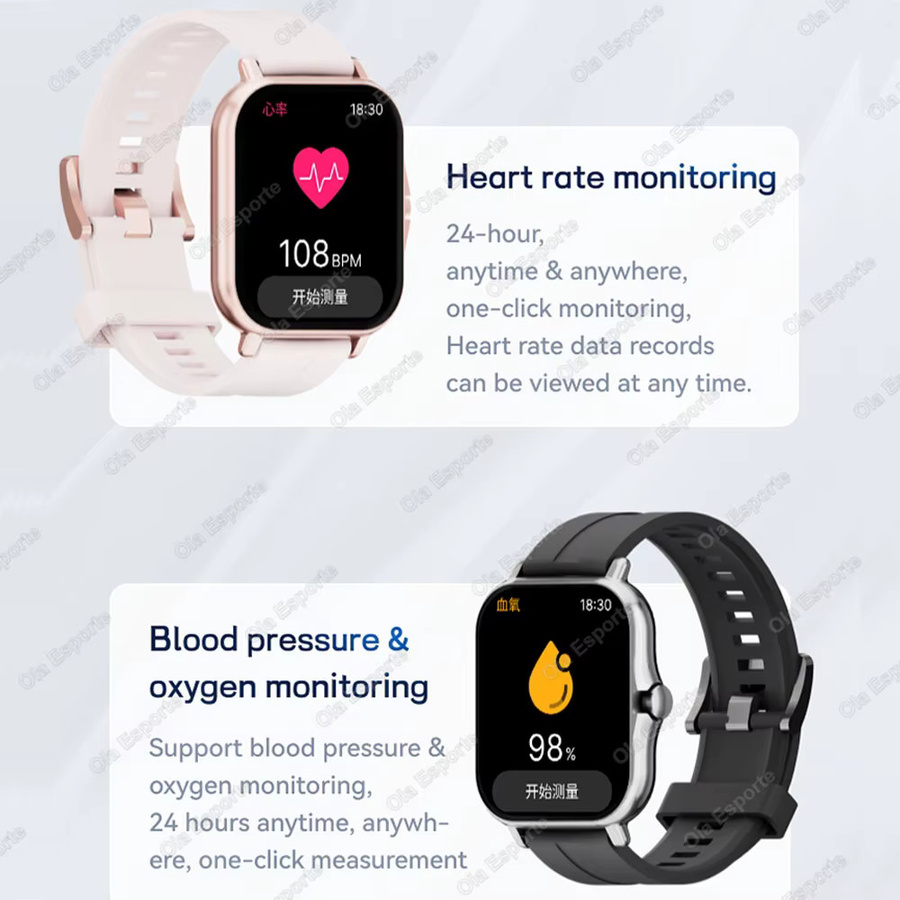 Ola Esporte HW12 Smartwatch in Schwarz mit Bluetooth-Anruffunktion, Herzfrequenzmessung, Blutsauerstoff- und Blutdruckmessung sowie Schlafüberwachung und Wasserdichtigkeit - Bild 5