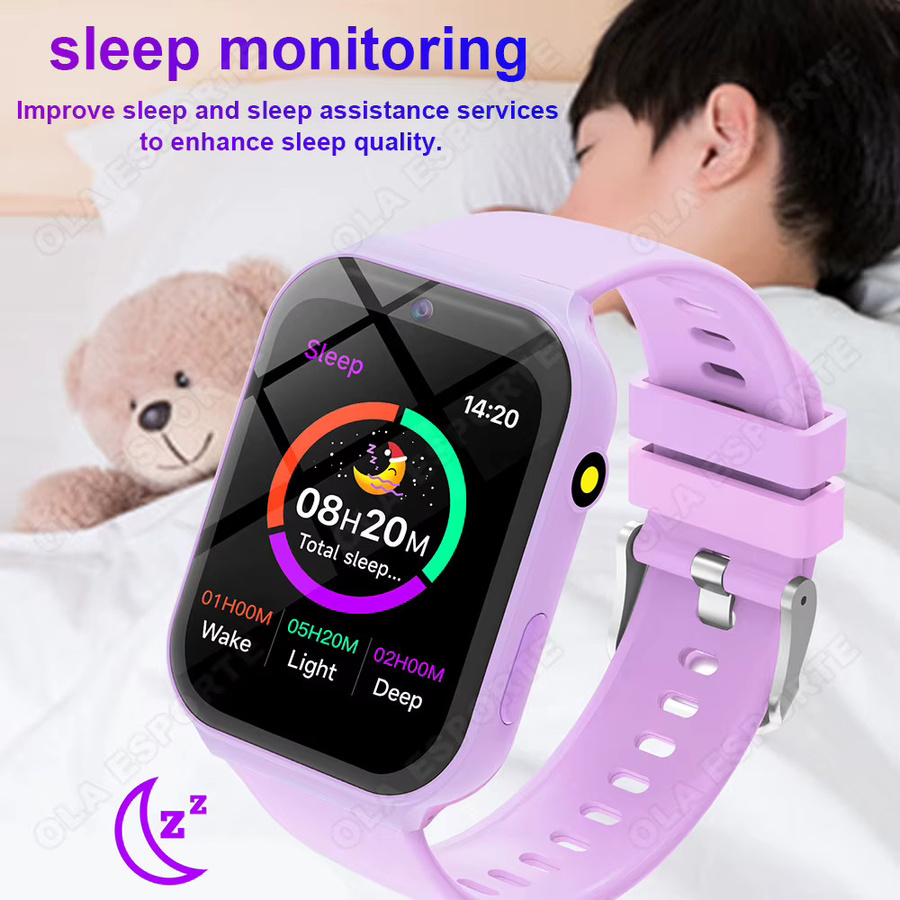Ola Esporte Kinder Smartwatch mit LBS-Tracker, SOS-Kamera, Sprachfunktion und LED-Taschenlampe in Schwarz oder Lila - Bild 2
