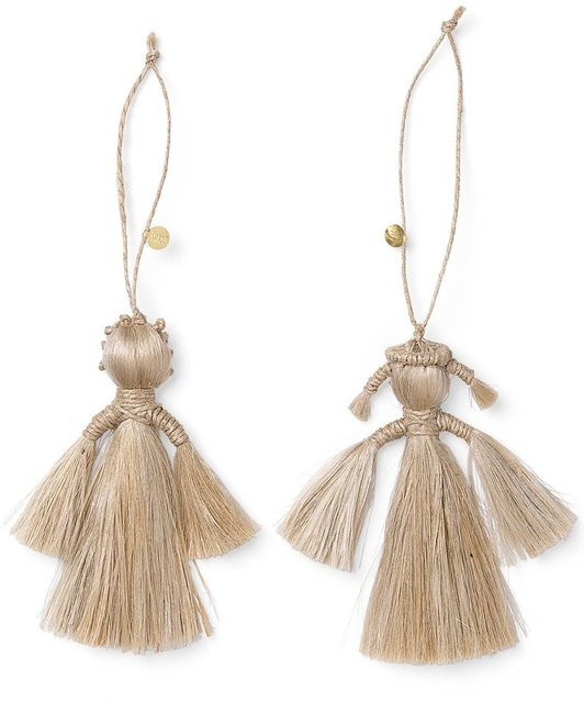 Ferm Living Engelspaar Weihnachtsdeko in Beige aus Rattan und Textil - Bild 1