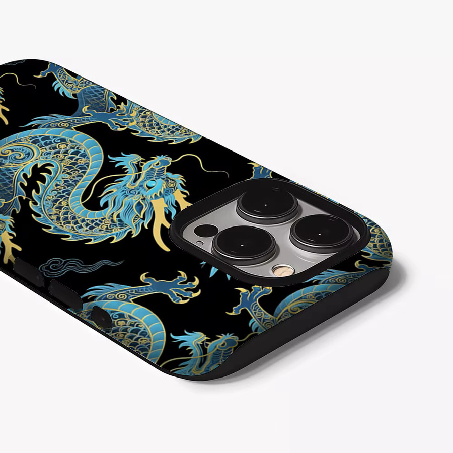 Casegame Matte Bumper MagSafe Schutzhülle für iPhone 17 16 15 14 13 Pro Max Stoßfeste Harte PC Cover mit Drachen Design in Schwarz und Blau - Bild 2