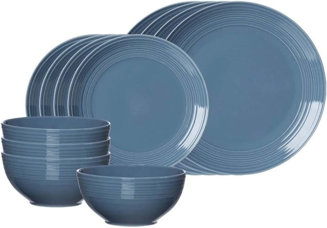 Ritzenhoff & Breker Levi Dinner-Service aus Porzellan, 12-teilig, Blau gestreift, spülmaschinenfest - Bild 1