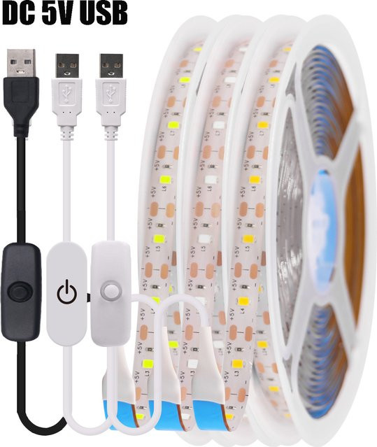 XUNATA USB-LED-Streifenlicht mit Dimmerschalter, Warmweiß, Wasserdichtes flexibles LED-Band mit 60 SMD LEDs für Unterschrankbeleuchtung - Bild 1