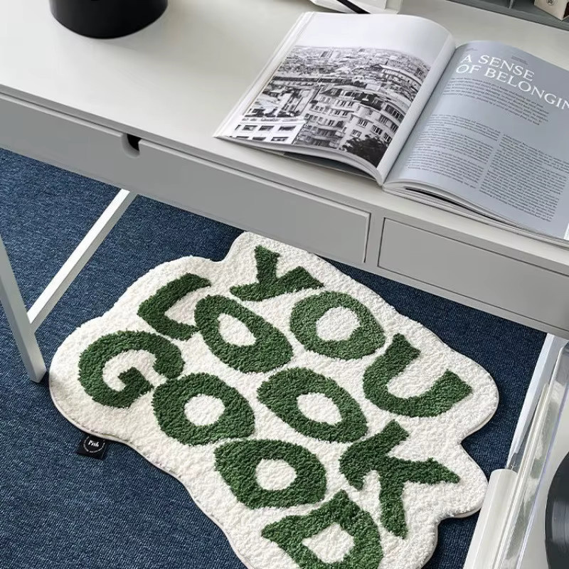 VIKAMA Unregelmäßige Buchstaben-Fußmatte aus weichem Kunstkaschmir, rutschfester Teppich für Schlafzimmer und Stuhl, getuftet - Bild 3
