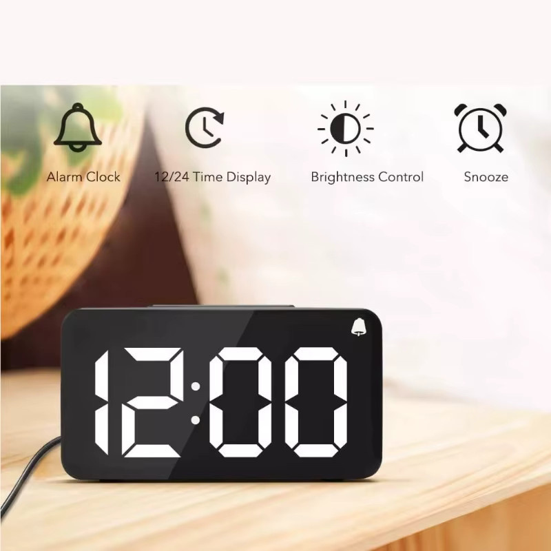 VOCOO Digitalwecker 6 Zoll, wiederaufladbare elektronische Nachttischuhr in Schokolade Schwarz mit 9-Minuten-Schlummerfunktion und einstellbarer Helligkeit - Bild 3