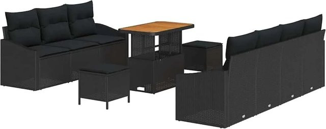 vidaXL Garten-Sofa-Set 10-teilig in Schwarz mit Kissen und integriertem Stauraum für Terrasse und Garten - Bild 1