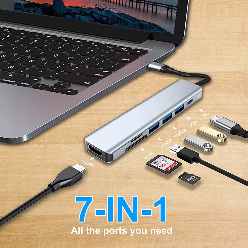 Rankman USB-C Hub mit 4K HDMI, SD, TF und USB 3.0 Anschlüssen in Silber/Grau für MacBook, iPad Pro und Samsung S21 Dex - Bild 4