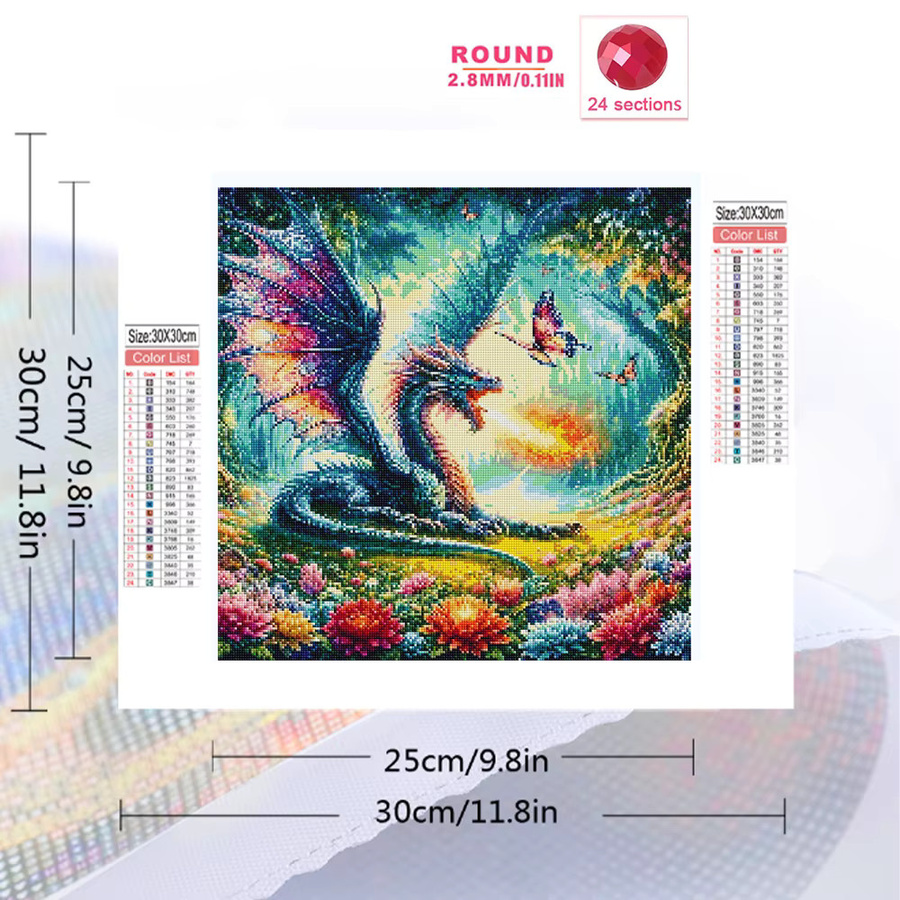 EverShine Diamant-Stickerei Drachen und Blumen als Vollquadrat-Gemälde in Multicolour als Kreuzstich-Bild und Strass-Mosaik Wandkunst - Bild 2