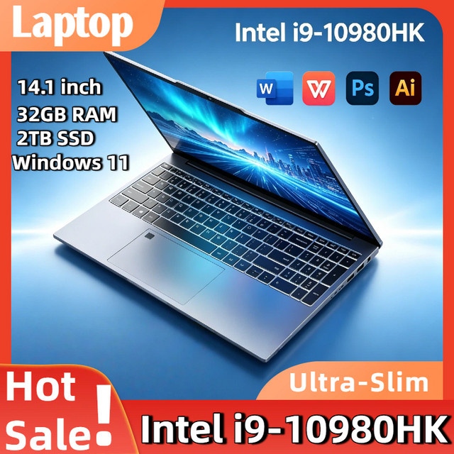 Gaming Laptop mit 14,1 Zoll Display, Intel Core i9 10980HK, 32GB DDR4, 2TB SSD, Windows 11 Pro, Silber - Bild 1