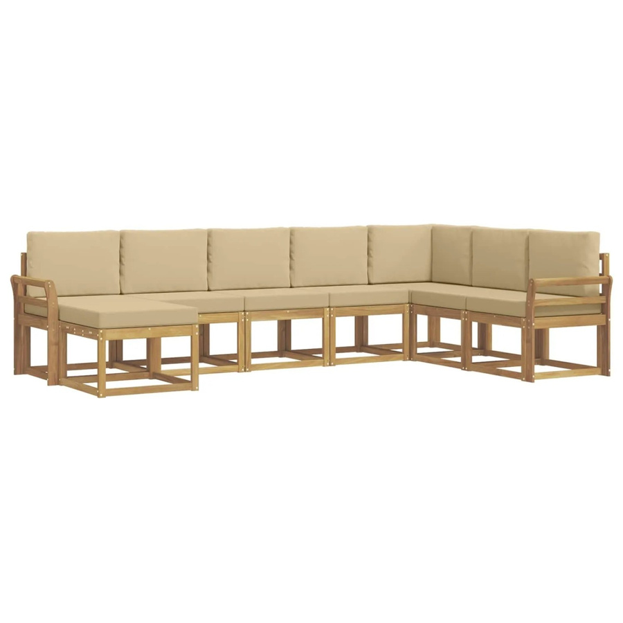 vidaXL Outdoor-Sofagarnitur in L-Form aus Akazienholz mit 8 Kissen in Weiß und Beige - Bild 2