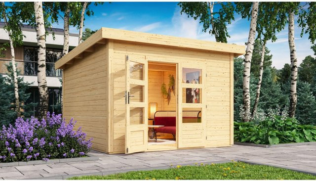 Karibu Holz-Gartenhaus Karlskoga 3 mit Pultdach in Natur, B/T: 305 x 305 cm - Bild 1