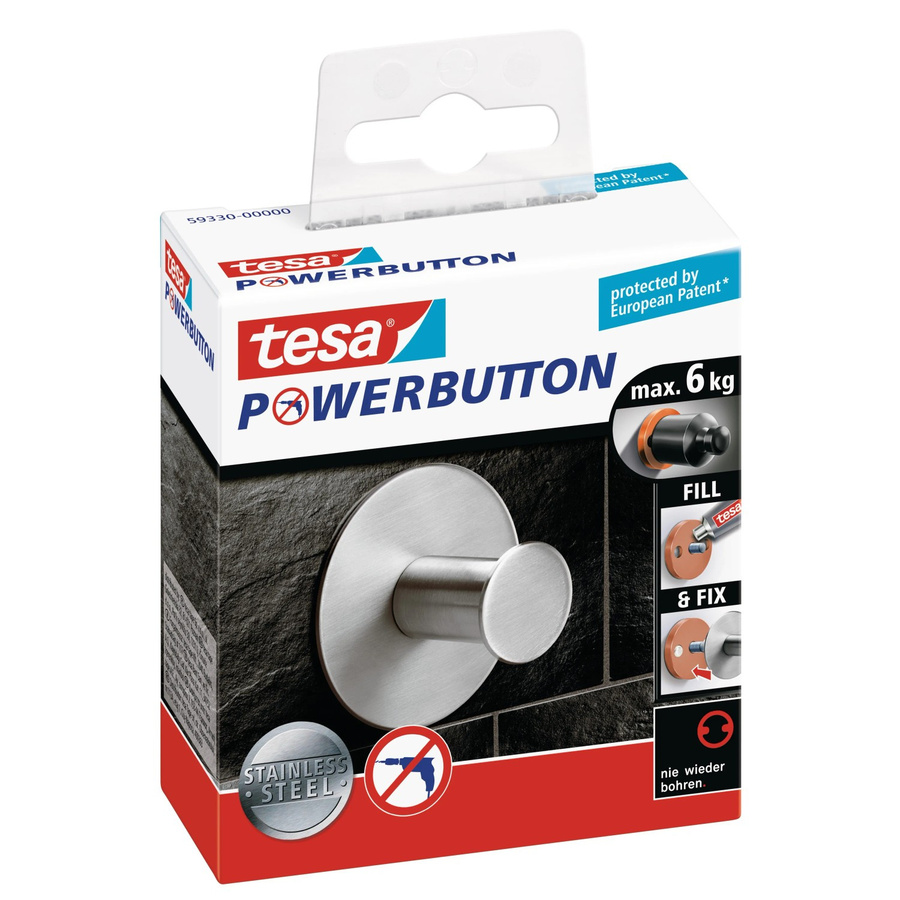tesa Powerbutton Haken Classic rund aus Edelstahl in Silber, B/T/H: 38,0 x 120,0 x 140,0 cm - Bild 2