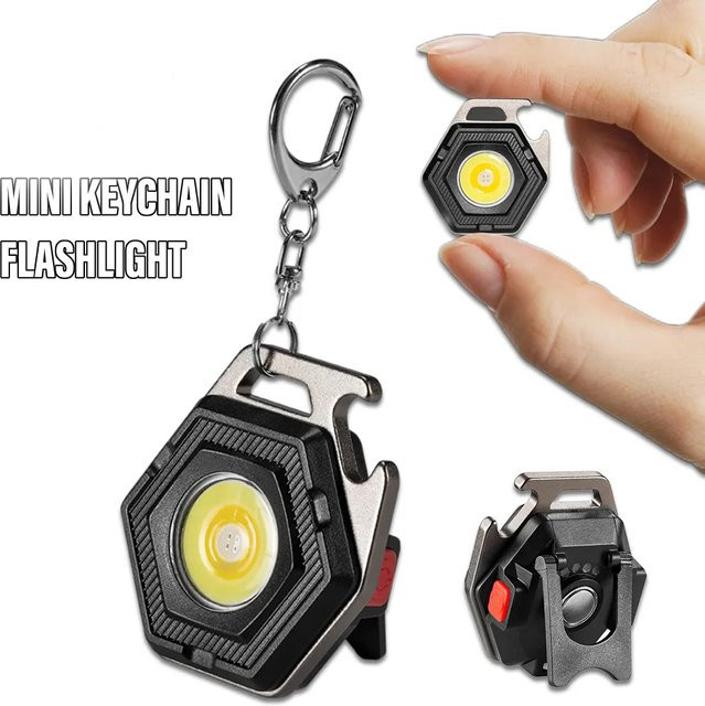 ESMARTER Mini-Campingleuchte mit LED, USB-Aufladung, COB-Schlüsselanhänger und Magnet, IP64 wasserdicht, Schwarz - Bild 1