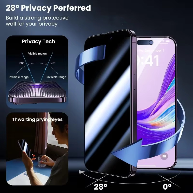 2 Stück Sichtschutzfolie aus gehärtetem Glas für Apple iPhone 11 12 13 14 15 16 17 Pro Max Plus Air XR XS in Transparent - Bild 4