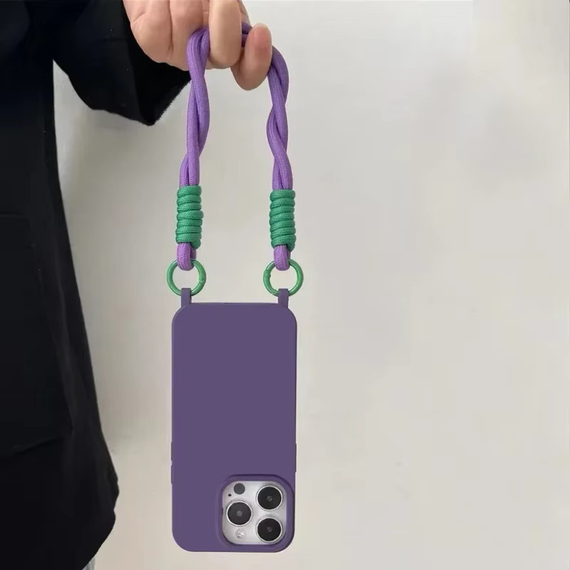 STJKQL Silikon Handyhülle mit Crossbody Lanyard und Wrist Strap für iPhone 16 15 14 13 12 11 Pro Max XS XR in Lila - Bild 3