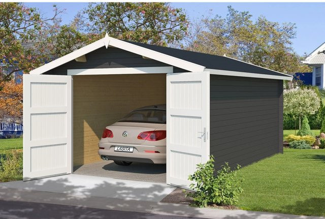 Lasita Blockgarage Mauritius Maja in Carbongrau mit Außenmaßen B: 382 cm, T: 560 cm - Bild 1