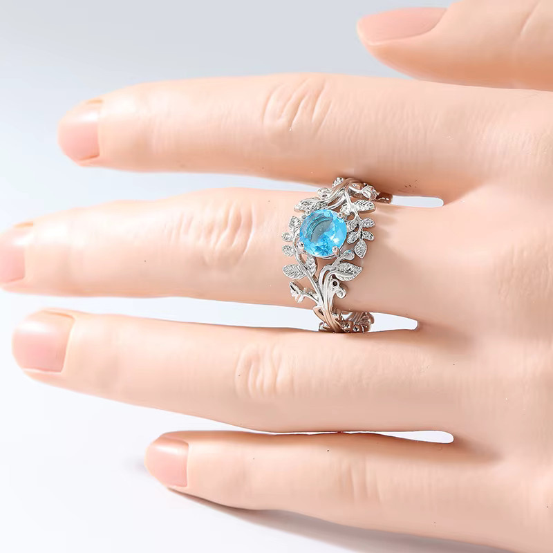 Ring Pflanzenring, blauer synthetischer Zirkonia, Damen - Bild 1