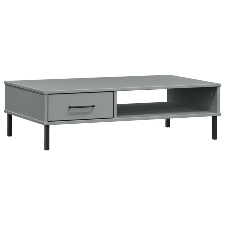 vidaXL Couchtisch OSLO aus massivem Kiefernholz mit Metallbeinen, Grau, B: 100 cm, T: 55 cm, H: 29 cm - Bild 2