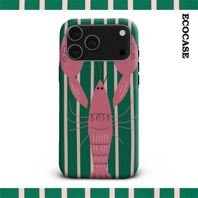 Handyhülle mit rosa grün gestreiftem Hummer-Design für Apple iPhone 11 bis iPhone 17 Pro Max Plus mit doppelschichtiger Rückseite - Bild 1