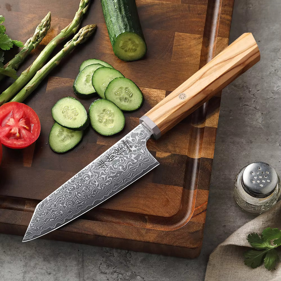 HUAYIGRAND Japanisches Bunka-Allzweckmesser aus 67-lagigem Damaszener Stahl, handgeschmiedetes Kochmesser für Fleisch, Obst und Gemüse, Silber - Bild 2