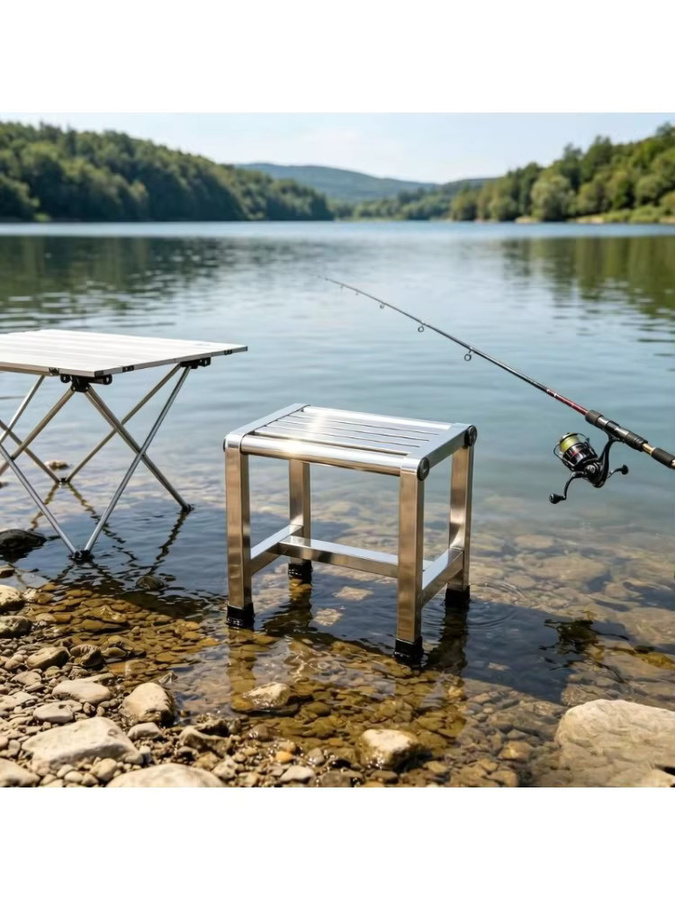 LIUSHADUOLA Quadratischer Hocker aus Edelstahl in Silber, rutschfester Metall-Fußhocker für Badezimmer und Zuhause - Bild 5