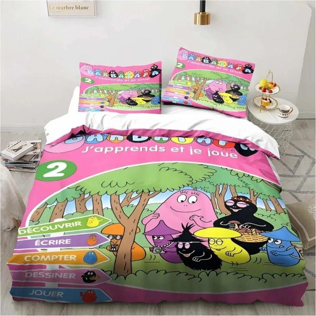 Barbapapa 3D Cartoon Bettwäscheset aus Mikrofaser für Kinder, bestehend aus 1 Bettbezug und 1 Kissenbezug, Mehrfarbig, Breite: 140 cm, Länge: 210 cm - Bild 1