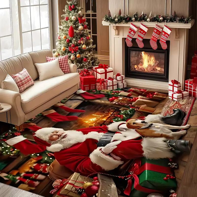 VIKAMA Weihnachtsteppich mit One Santa-Motiv für Wohnzimmer, Schlafzimmer, Garten und Terrasse - Bild 4