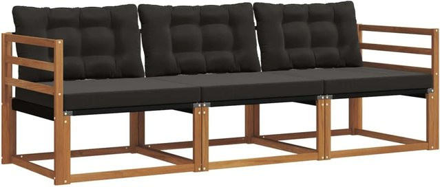 vidaXL Outdoor-Sofagarnitur 3-teilig aus Akazienholz mit Textilene-Bezug und Kissen in Braun und Schwarz - Bild 1