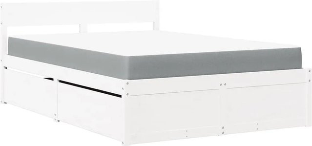vidaXL Massivholz Bett aus Kiefernholz mit Schubladen und Matratze in Weiß mit rustikaler Optik B/T/H: 120 x 190 x 125,5 cm - Bild 1