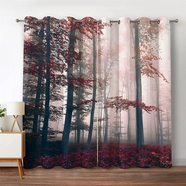 Verdunkelungsvorhang mit 3D-Wald- und Naturlandschaft-Design von Household supplies MH, zweiteilig, Mehrfarbig, Breite: 100 cm, Höhe: 130 cm - Bild 1