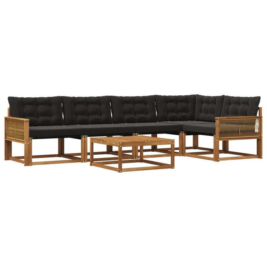 vidaXL Outdoor-Sofagarnitur L-Form aus massivem Akazienholz mit 6 Kissen in Schwarz und Natur - Bild 2