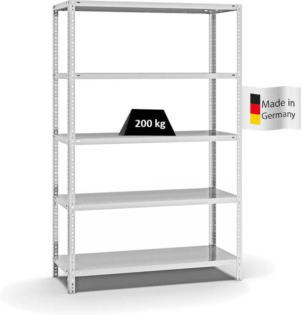 PROREGAL Fachbodenregal Medium-Duty mit 5 Ebenen, Lichtgrau, H x B x T: 200 x 130 x 50 cm - Bild 1