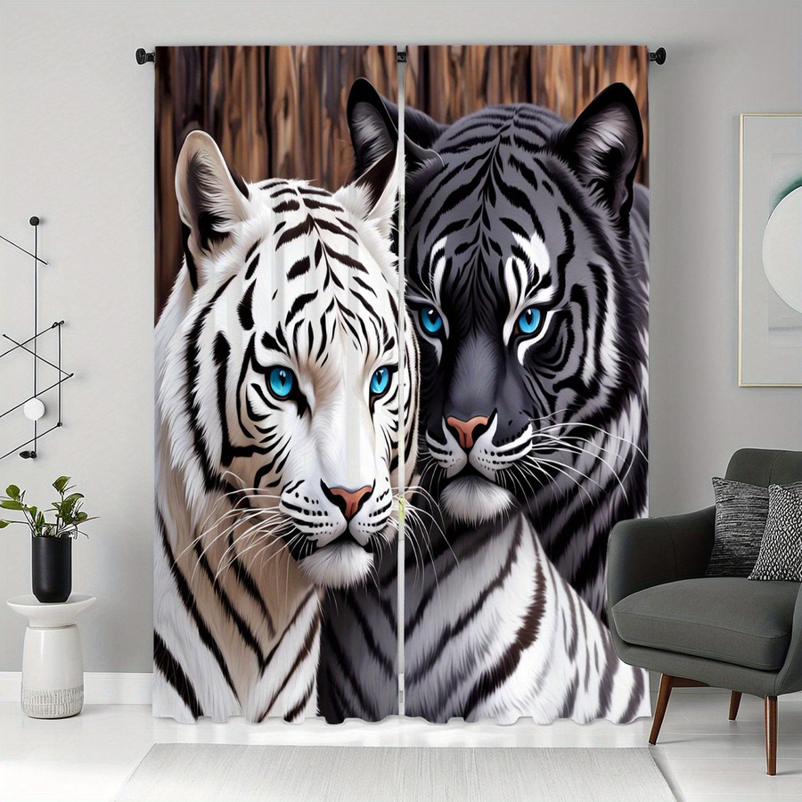 Tonnika Chen Vorhang mit Tigerprint in Multicolor aus Polyester, 2er-Set, Breite: 100 cm, Höhe: 70 cm - Bild 2